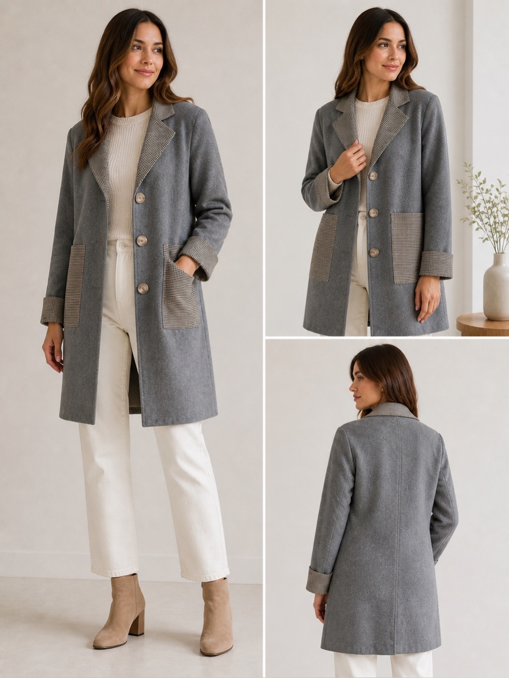 Petite Studio Carmine Wool Blend Coat XS Grey Contrast Trim $269β